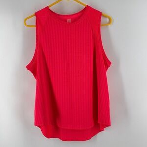 Vively Pink Textured Stripe Active Tank Top Mesh Back High-Low Hem Size L